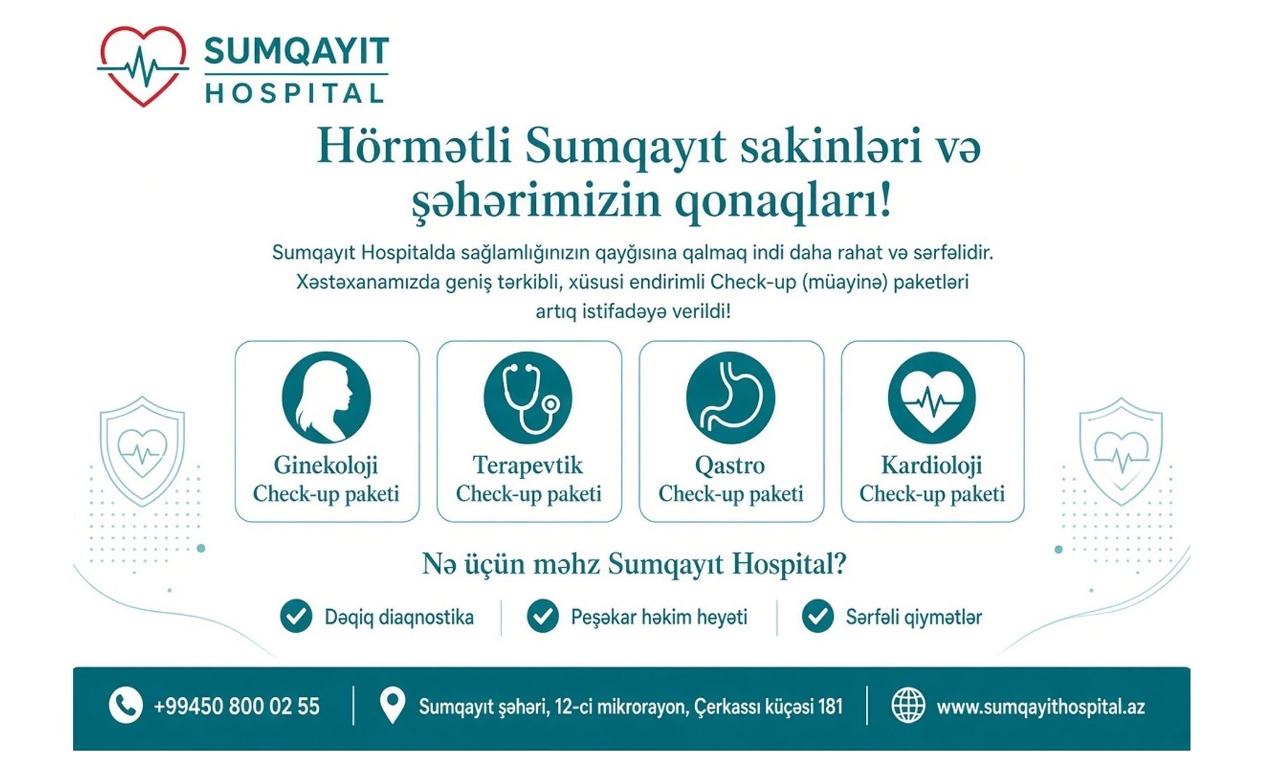 Xəstəxanamızda geniş tərkibli, xüsusi endirimli Check-up paketləri artıq istifadəyə verildi